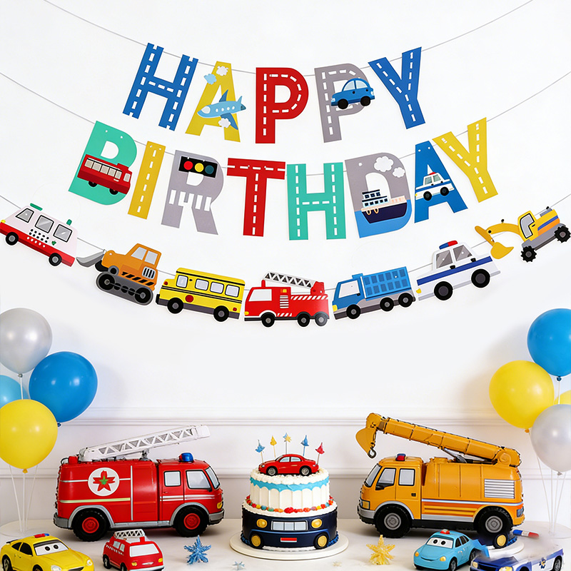 Car Accessories Banner - Karikatür Araba Mutlu Doğum Günü Banner